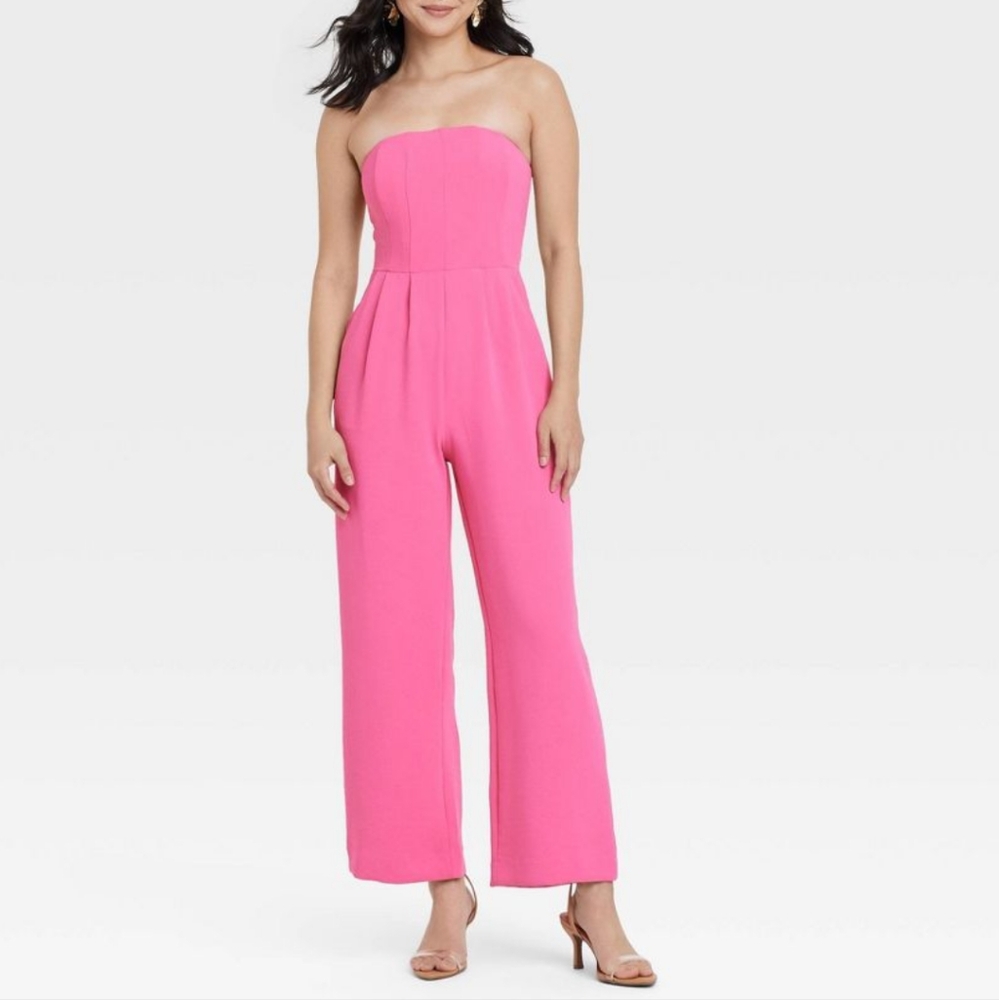 a new day Jumpsuit Plus XXL 14 16 Hot Pink Strapless Romper Pantsuit Dressy NEW - Picture 2 of 5